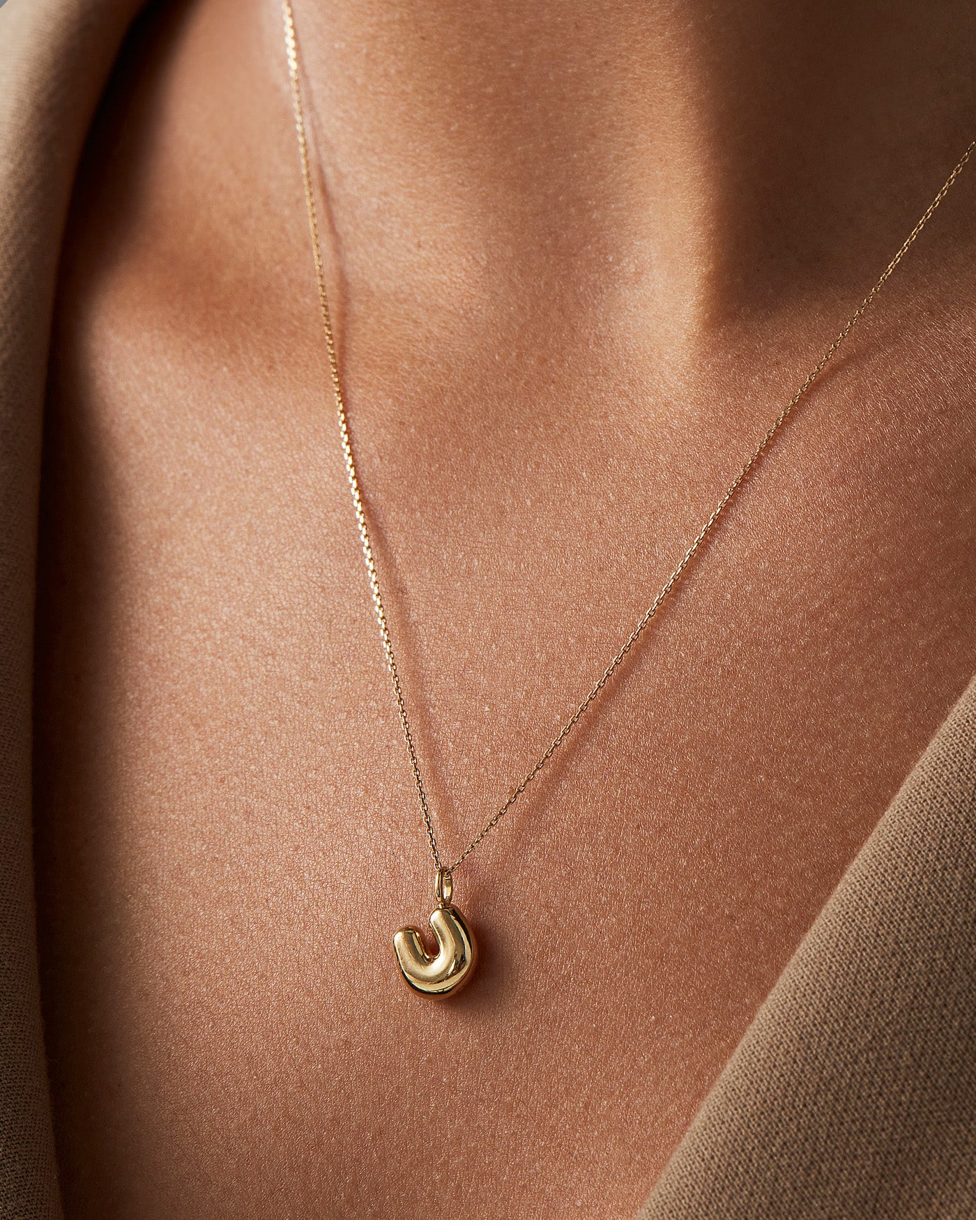 14K Gold Bubble Letter Necklace - U