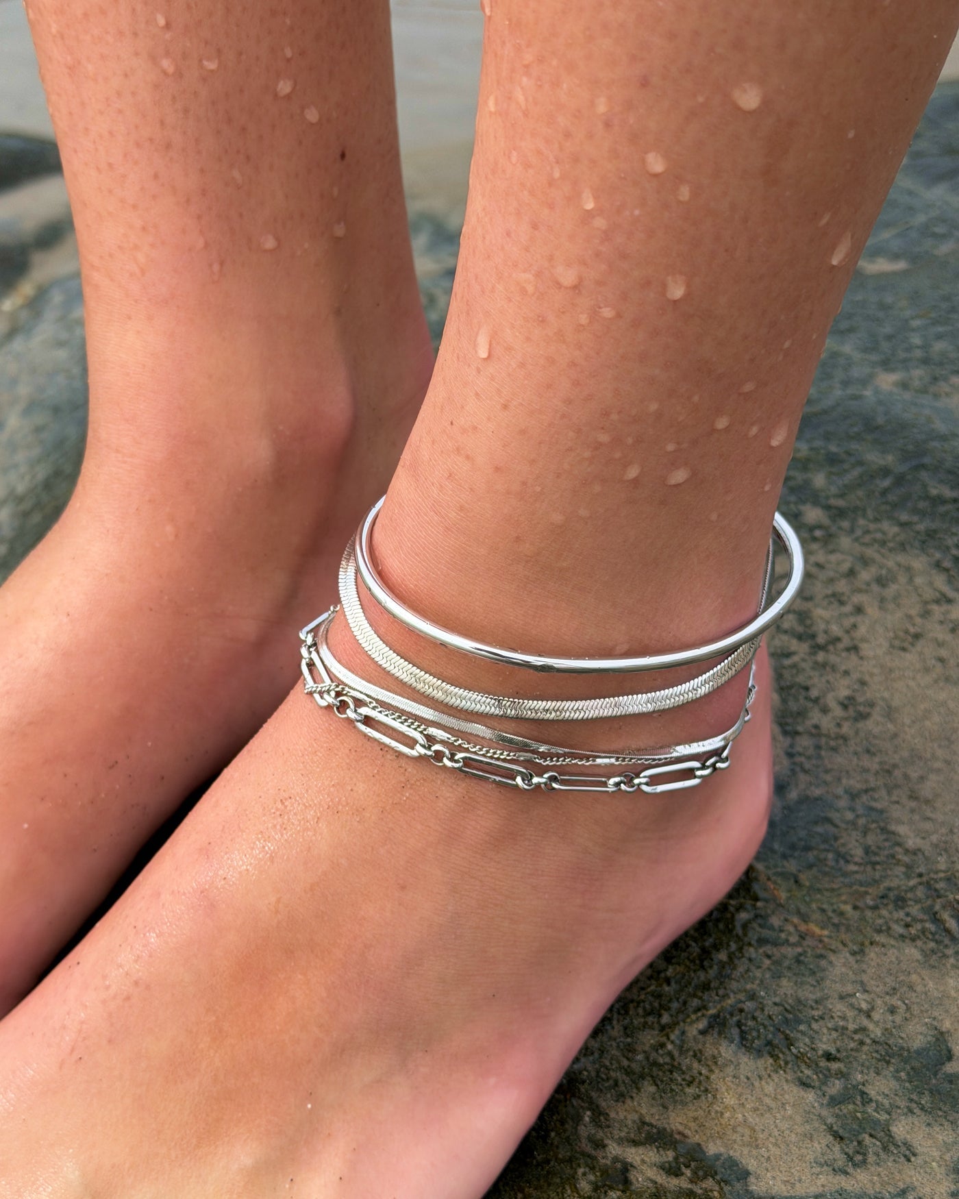 JENNY BIRD Waterproof Statement Anklet Stack Silver Anklet Stack For Women