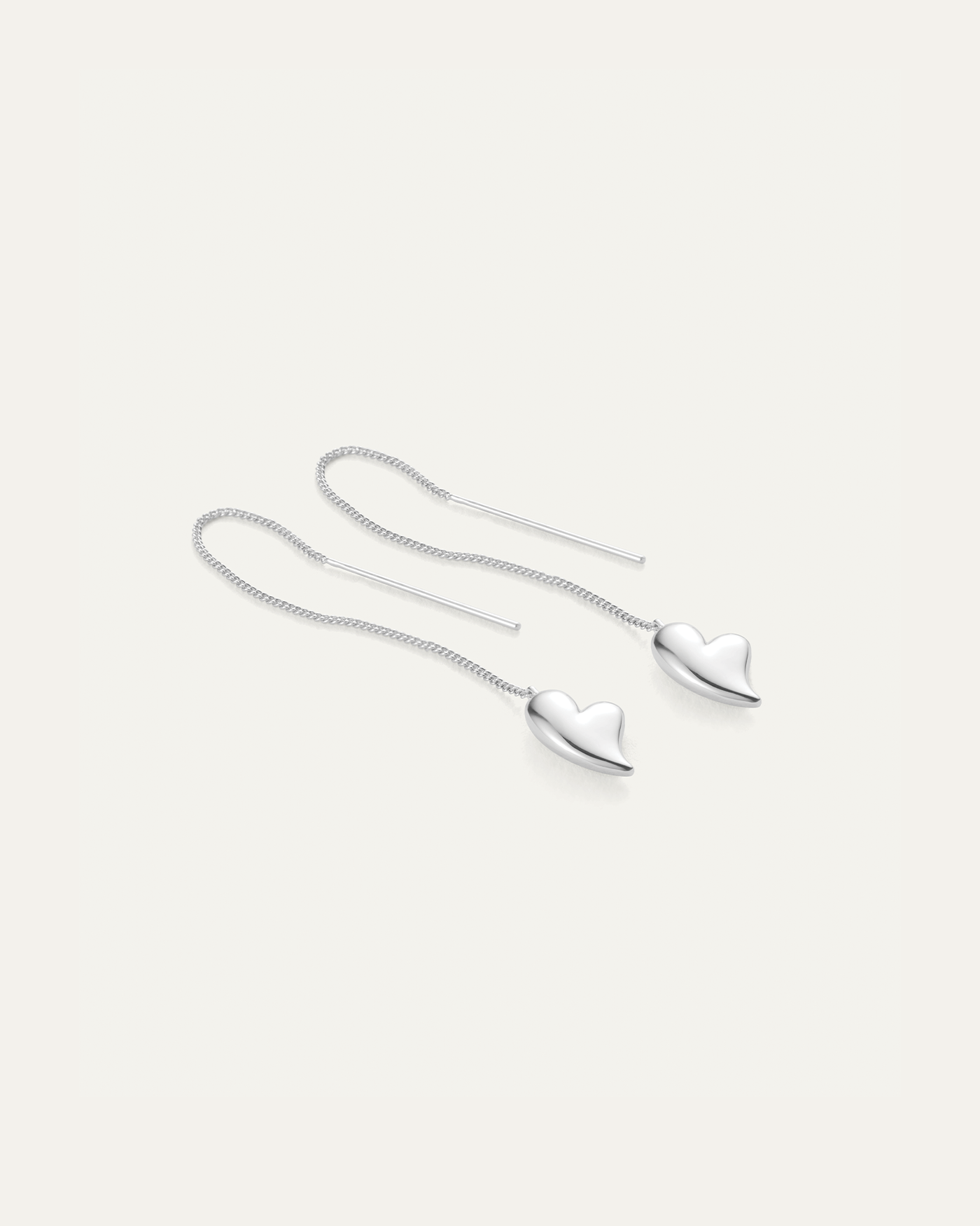 Puffy Heart Threader Earrings | Silver Threaders | JENNY BIRD