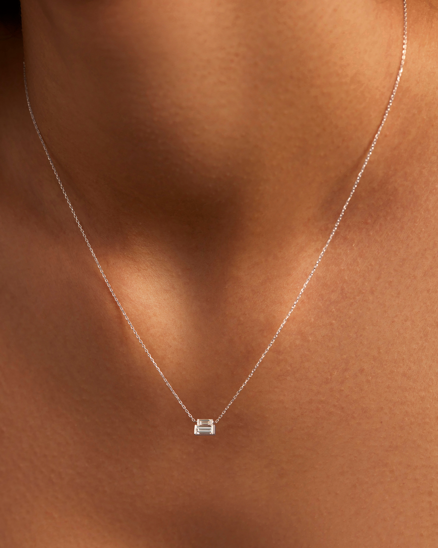 JENNY BIRD 10K White Gold Lab Grown Diamond Stacked Baguette Necklace - 0.30 CTW Necklace For Women
