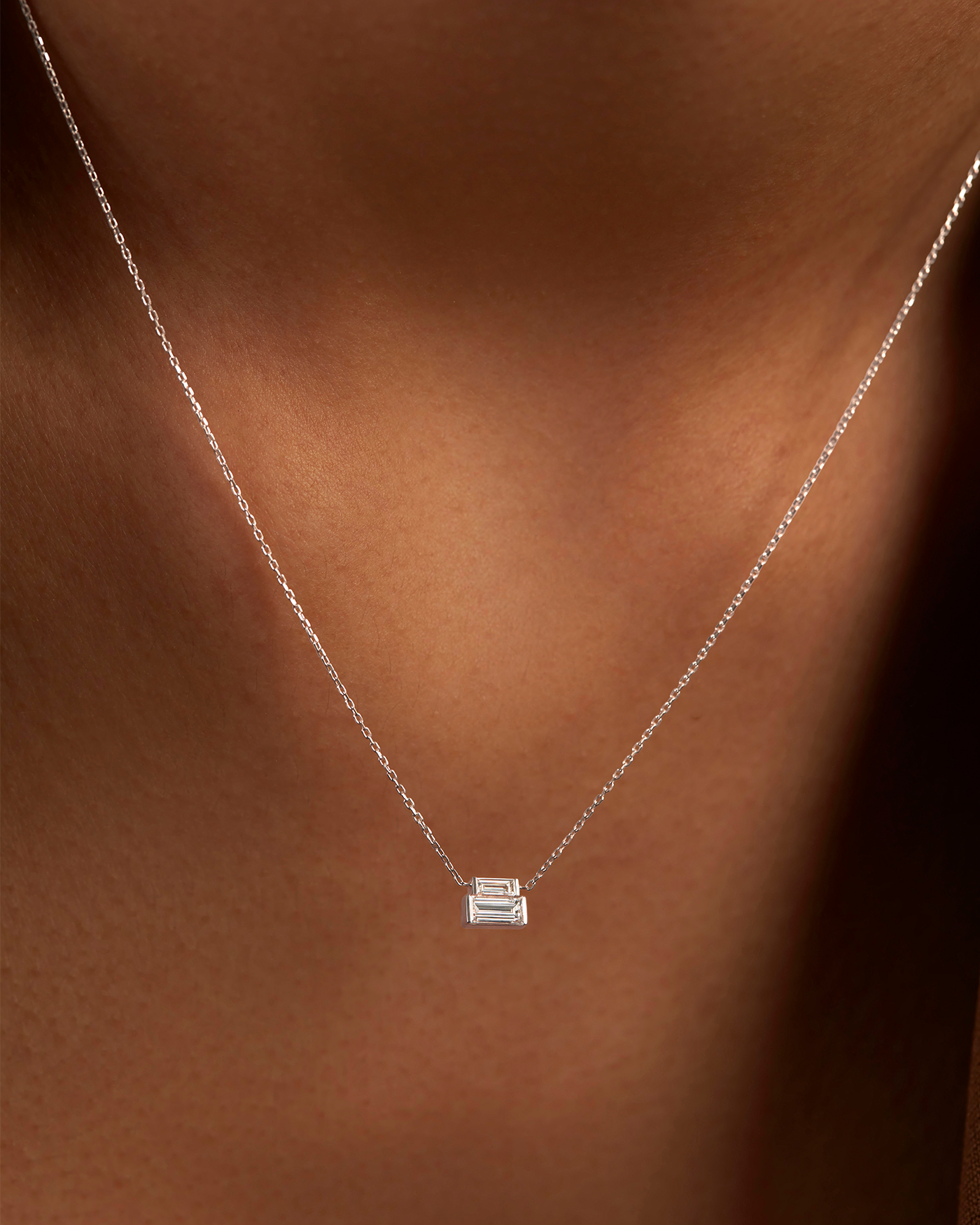 JENNY BIRD 14K White Gold Lab Grown Diamond Stacked Baguette Necklace - 0.50 CTW Necklace For Women
