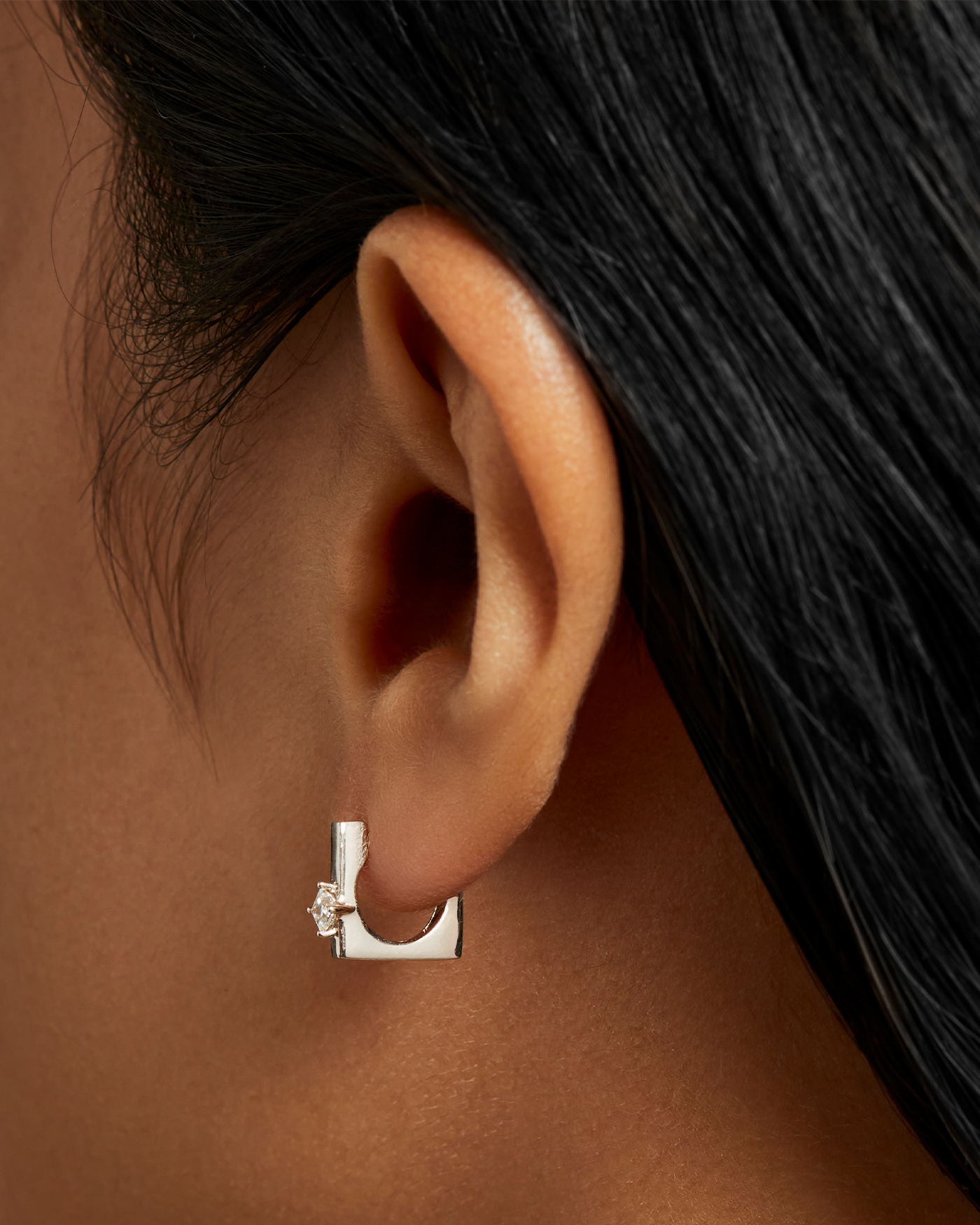 14K White Gold Lab Grown Diamond Huggie Earrings