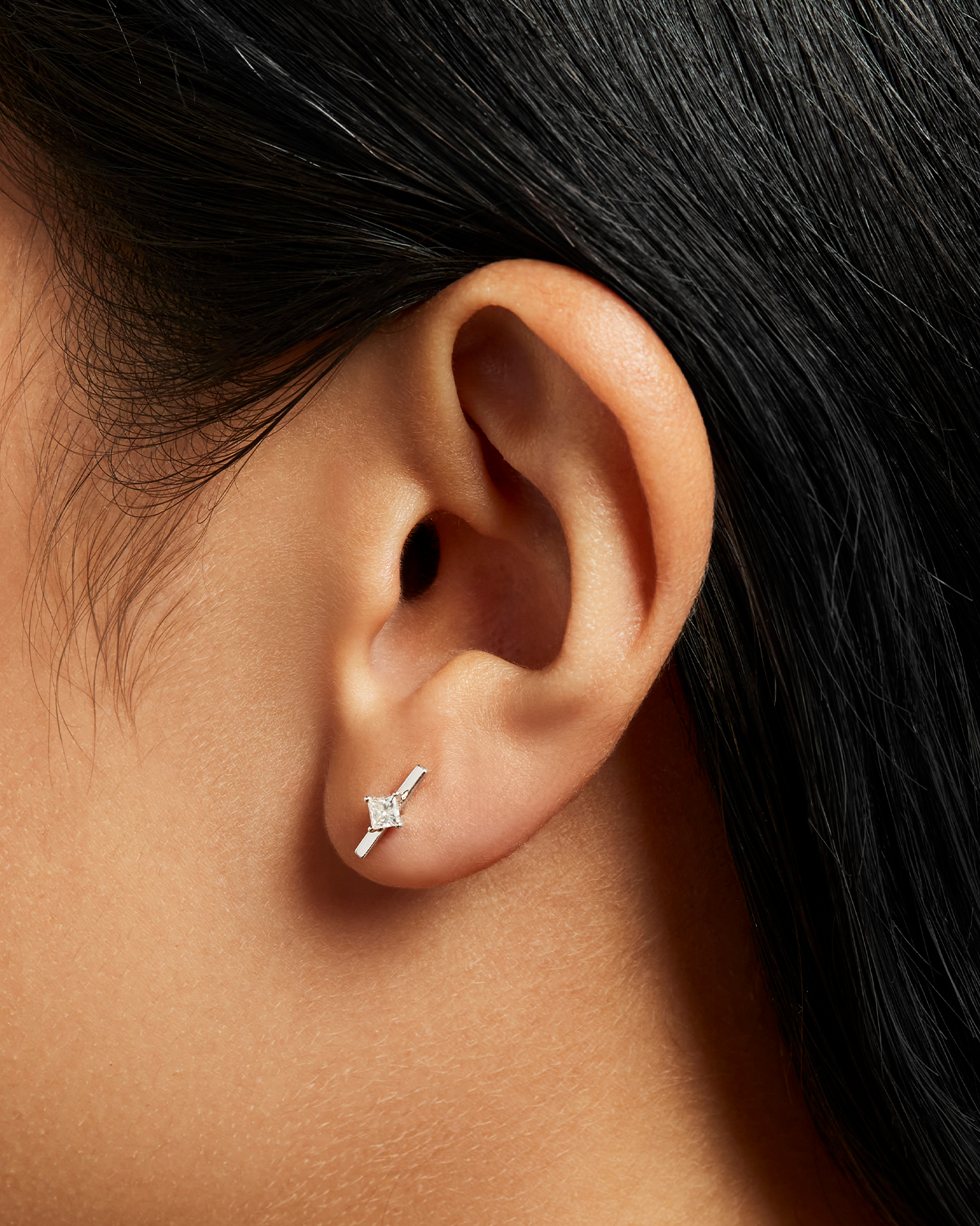 14K White Gold Lab Grown Diamond Bar Stud Earrings