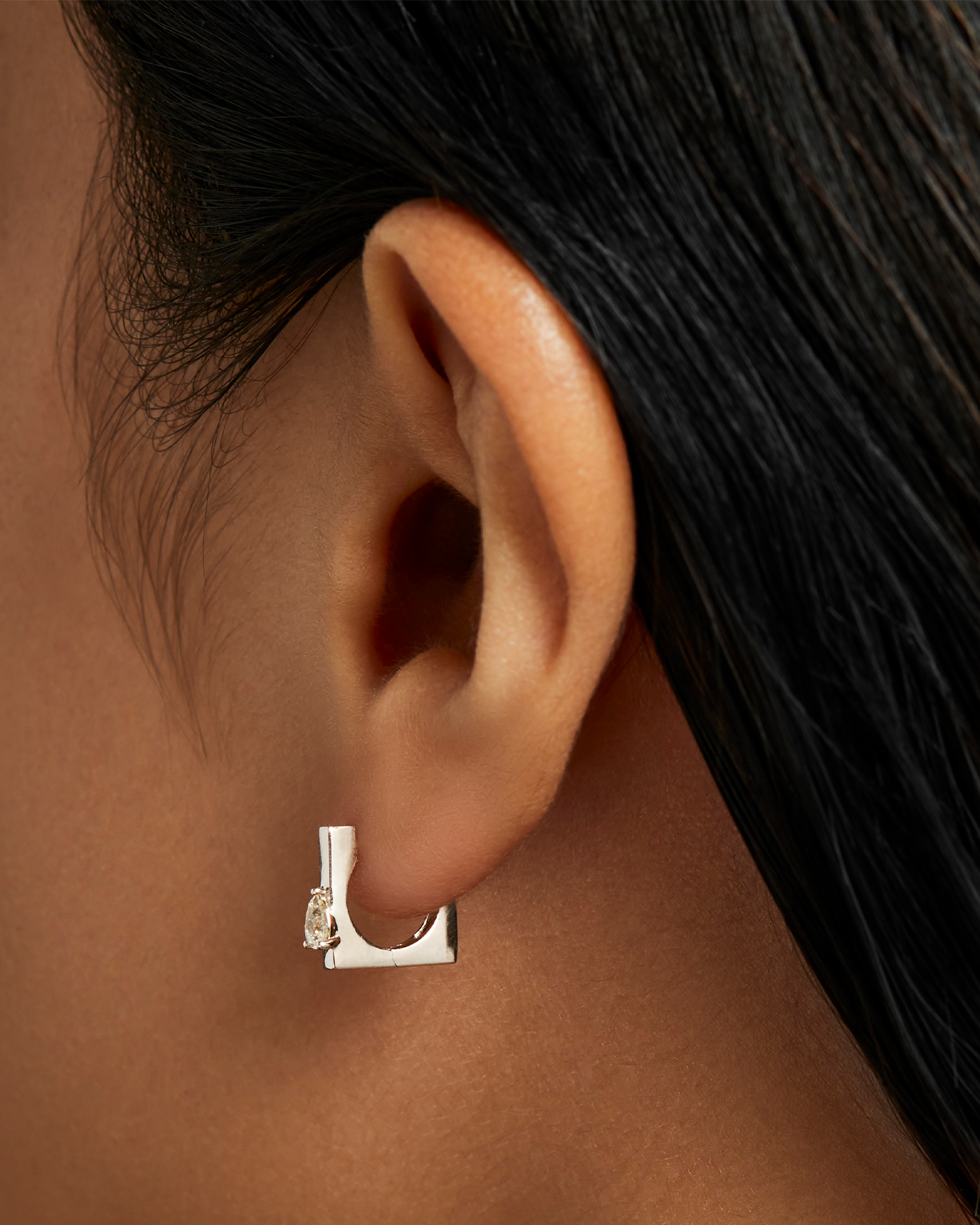 14K White Gold Lab Grown Diamond Huggie Earrings