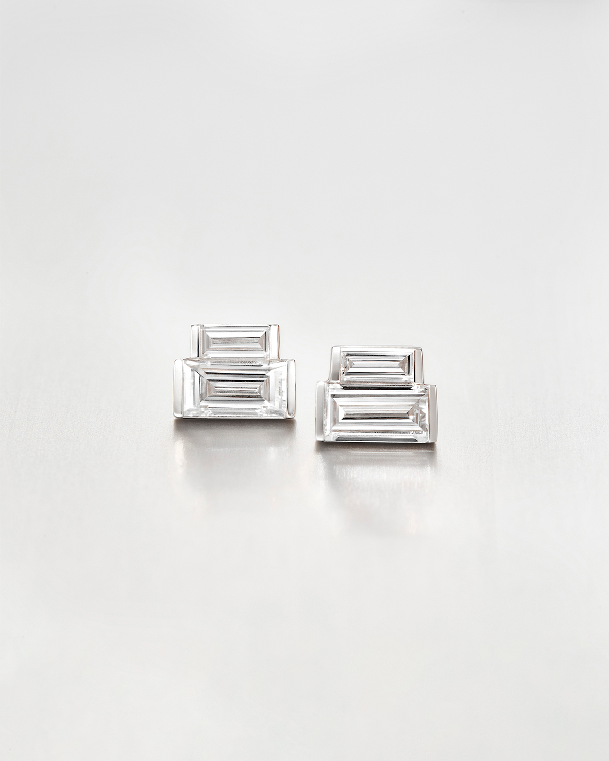14K White Gold Lab Grown Diamond Stacked Baguette Studs | 14K 