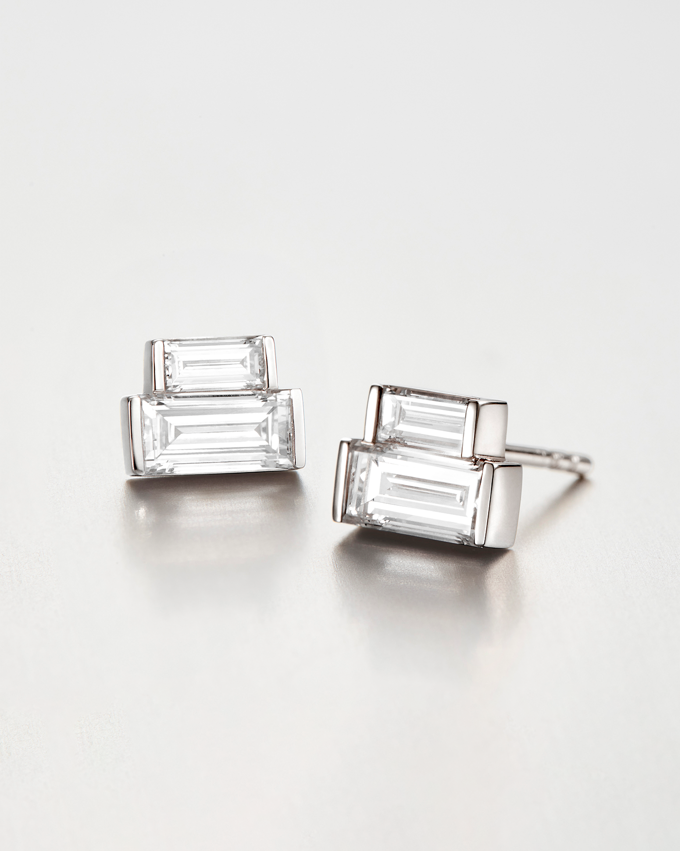 14K White Gold Lab Grown Diamond Stacked Baguette Studs