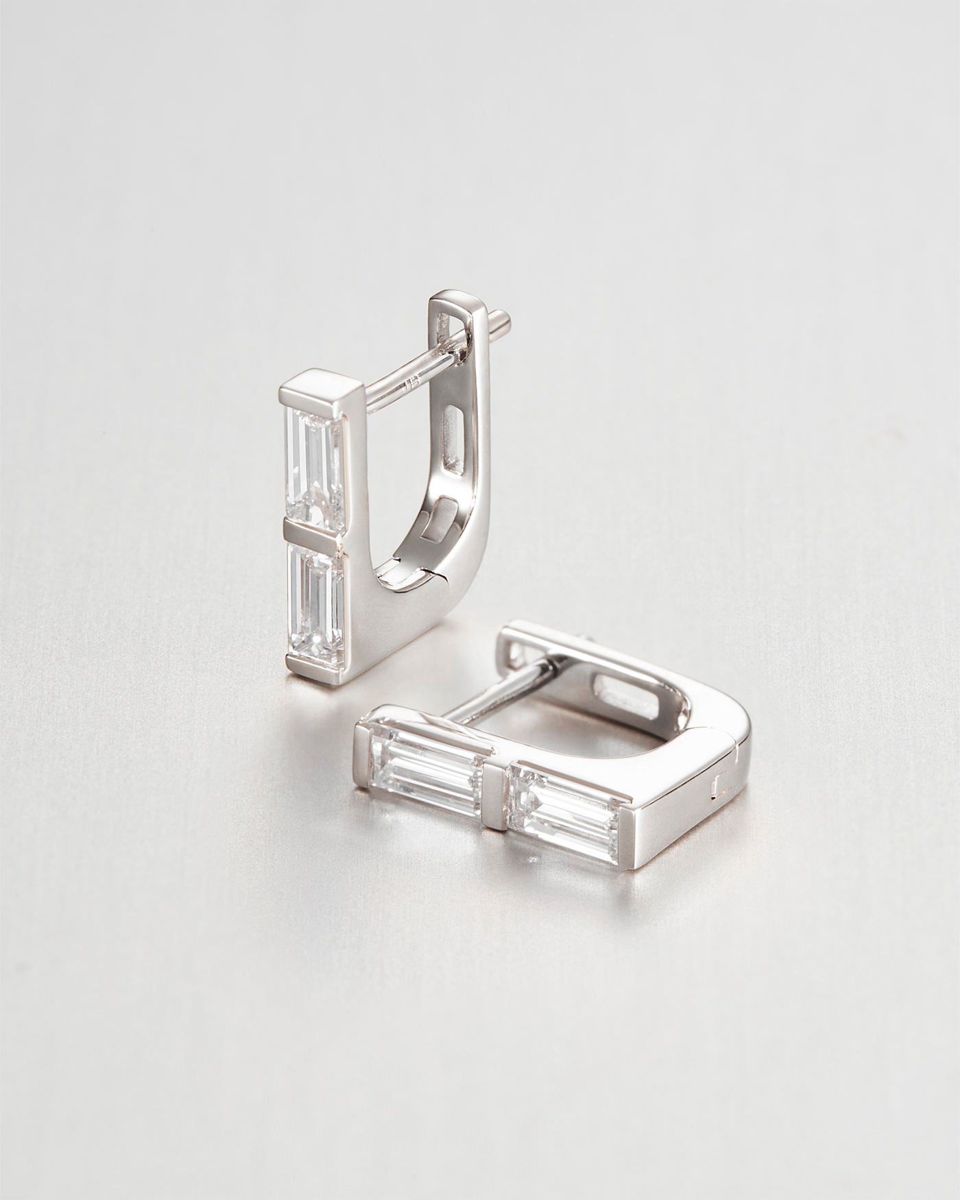 JENNY BIRD 14K White Gold Lab Grown Diamond Stacked Baguette Huggie Earrings - 0.60 CTW Huggie Earrings For Women