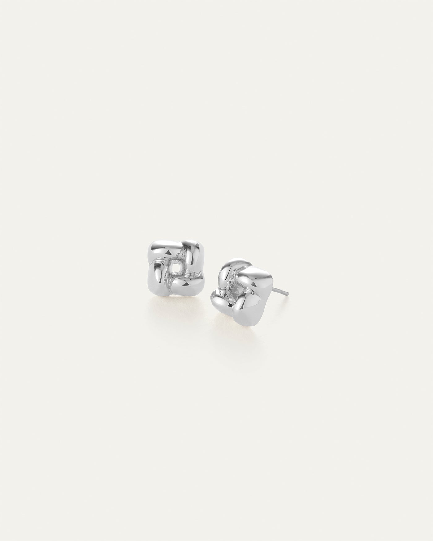 Mini Woven Square Earrings | Silver Mini Button Earrings | JENNY BIRD