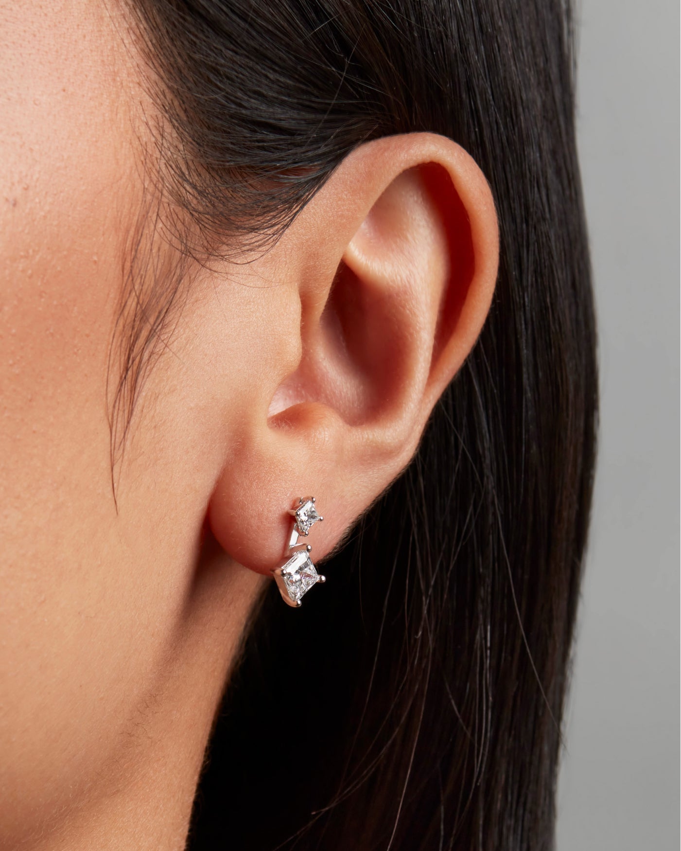 14K Princess Cut Double Diamond Drop Earrings