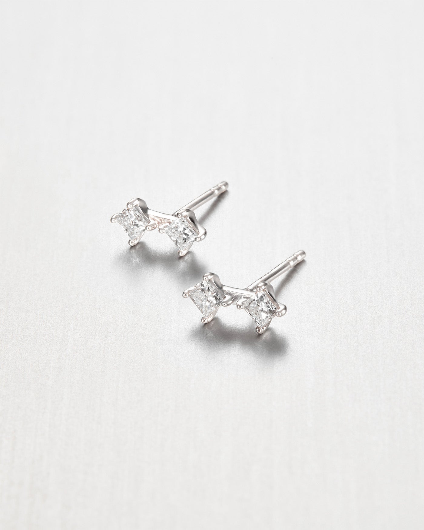 14K Princess Cut Double Diamond Stud Earrings