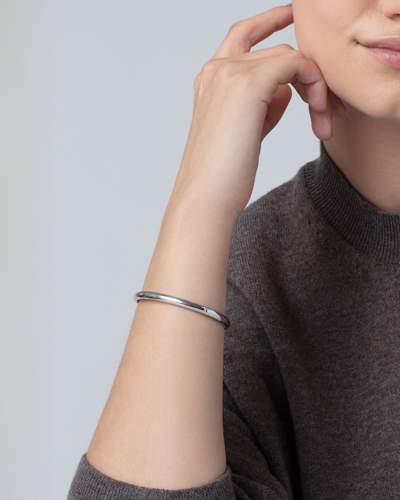 Remi Bangle | Platinum Plated Steel Silver Bangle Bracelet | Slim Gia ...