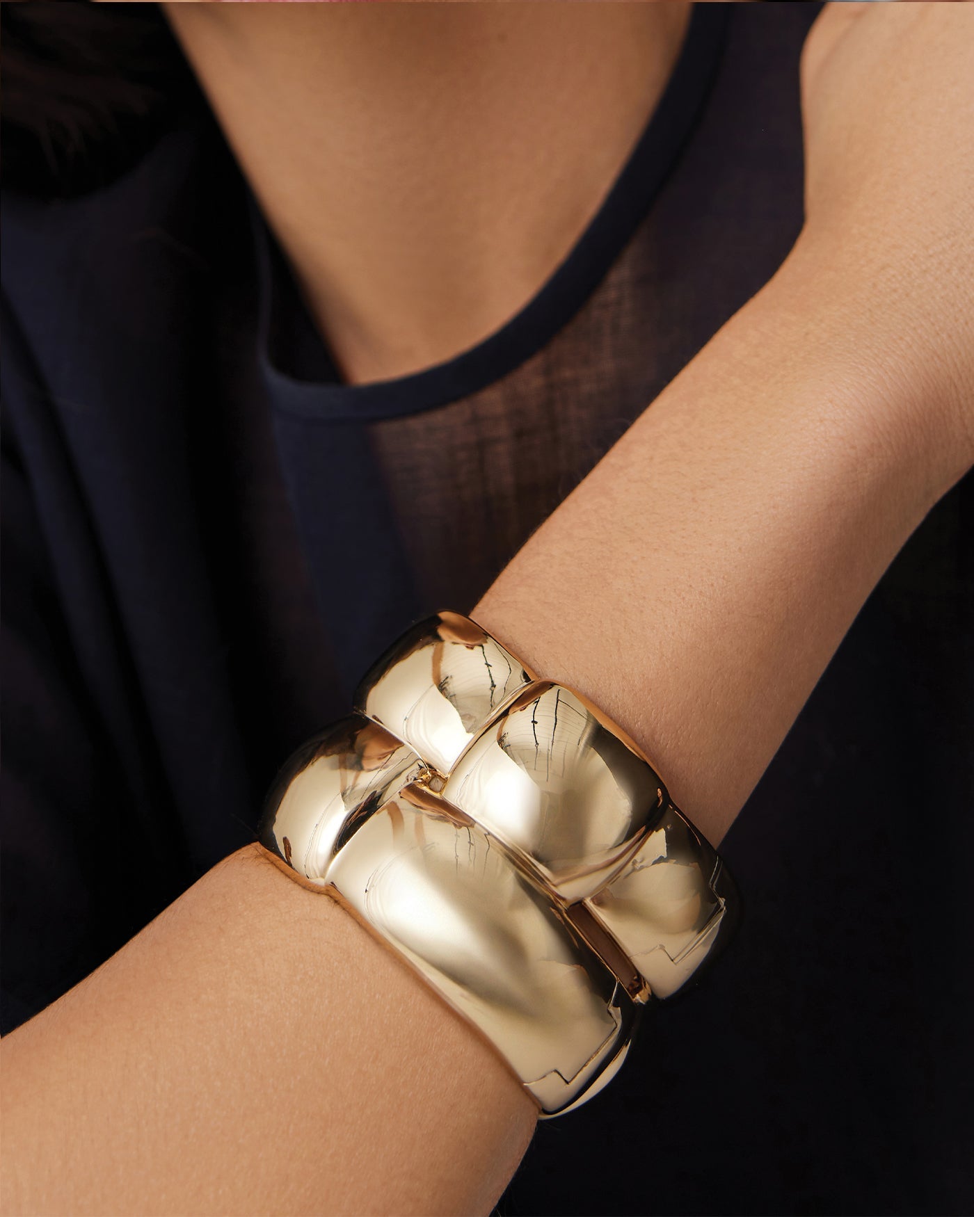 Mega Woven Square Bangle | Gold Statement Bracelet | JENNY BIRD