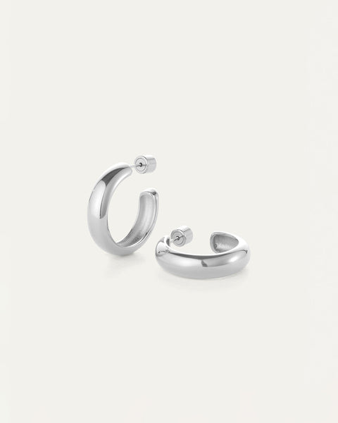 Staple Medium Hoop Earrings | Tarnishproof Hoops | Silver Classic
