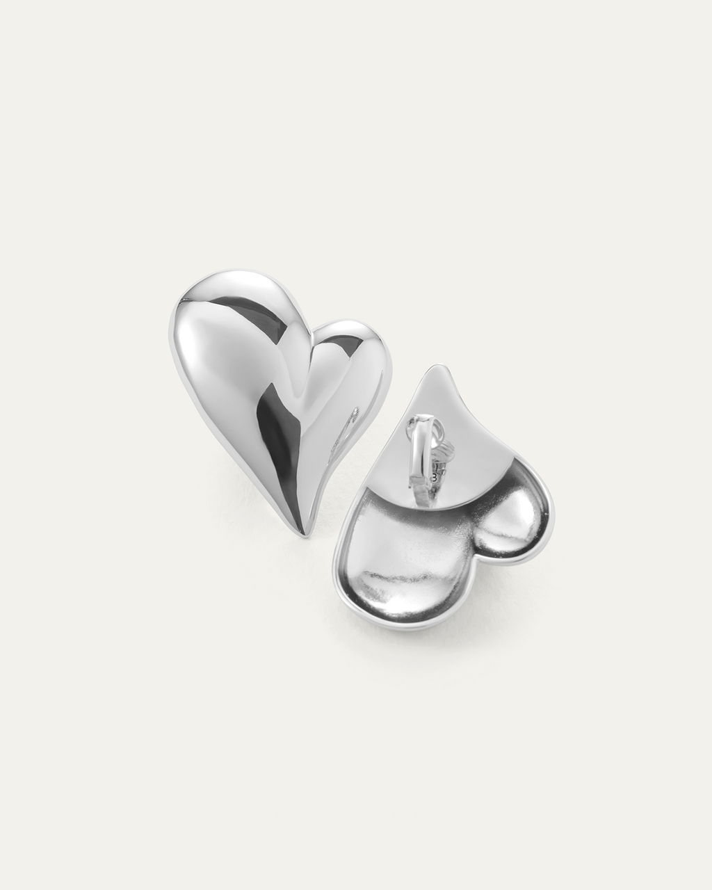 Mega Art Heart Button Clip On Earrings | Silver | JENNY BIRD