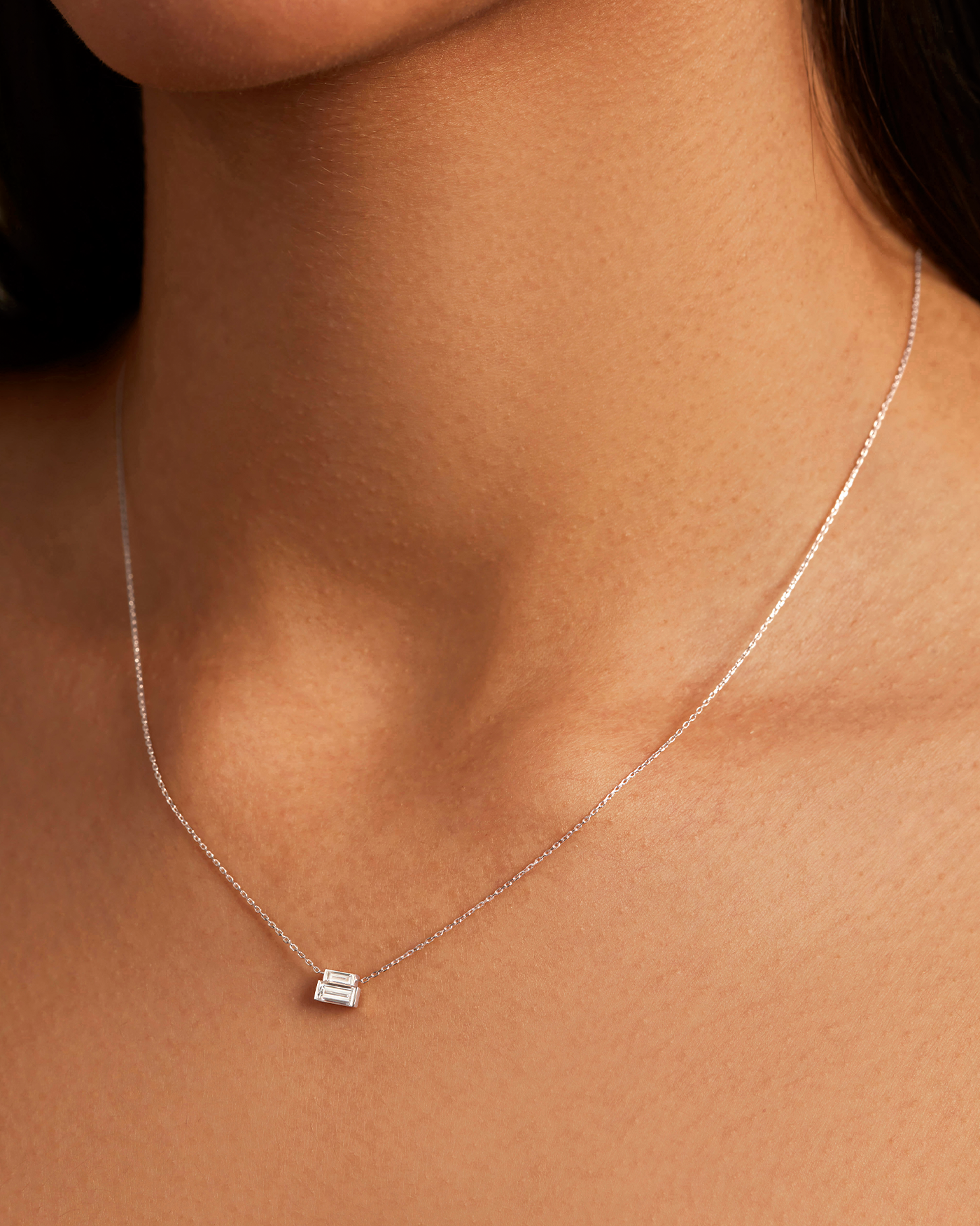 JENNY BIRD 14K White Gold Lab Grown Diamond Stacked Baguette Necklace - 0.50 CTW Necklace For Women