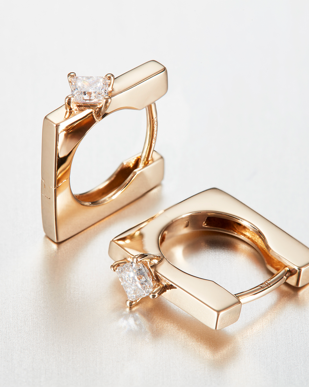 14K Princess Cut Diamond Huggie Earrings