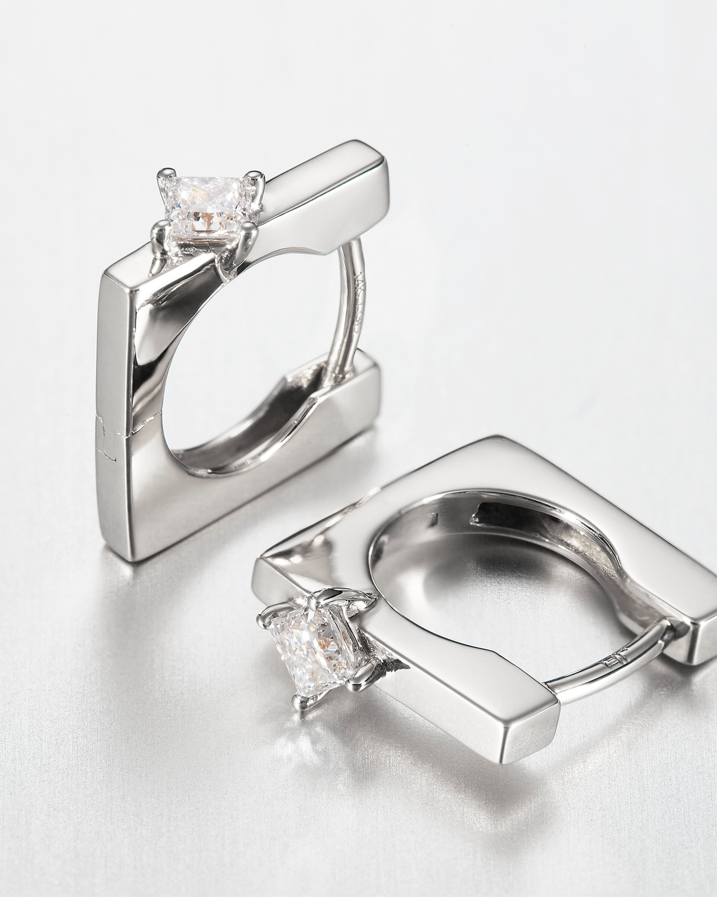 14K White Gold Lab Grown Diamond Huggie Earrings