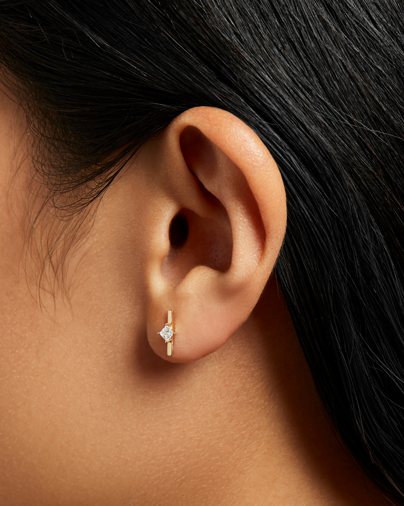 14K Gold Lab Grown Diamond Bar Stud Earrings