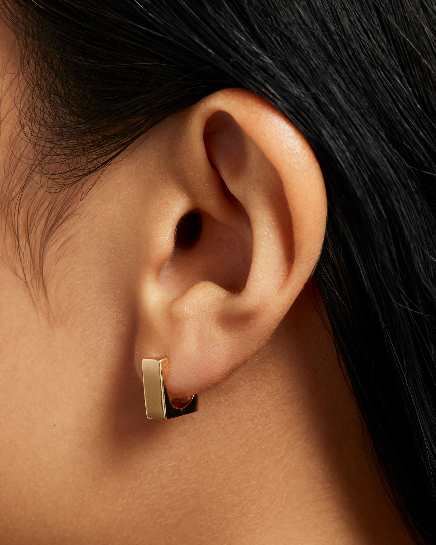 14K Gold Square Huggie Earrings