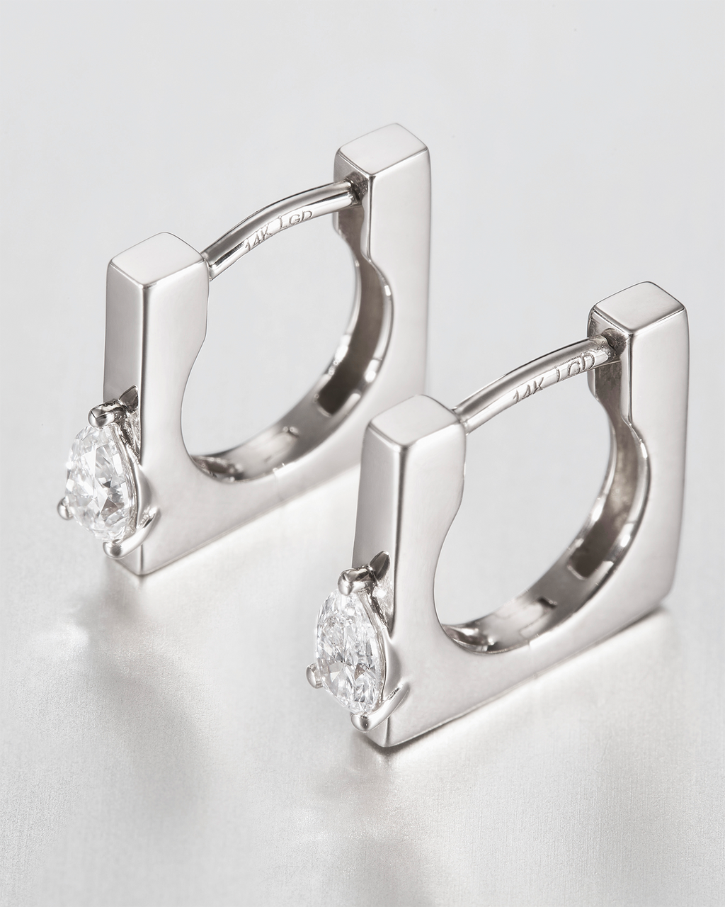 14K Pear Cut Diamond Huggie Earrings