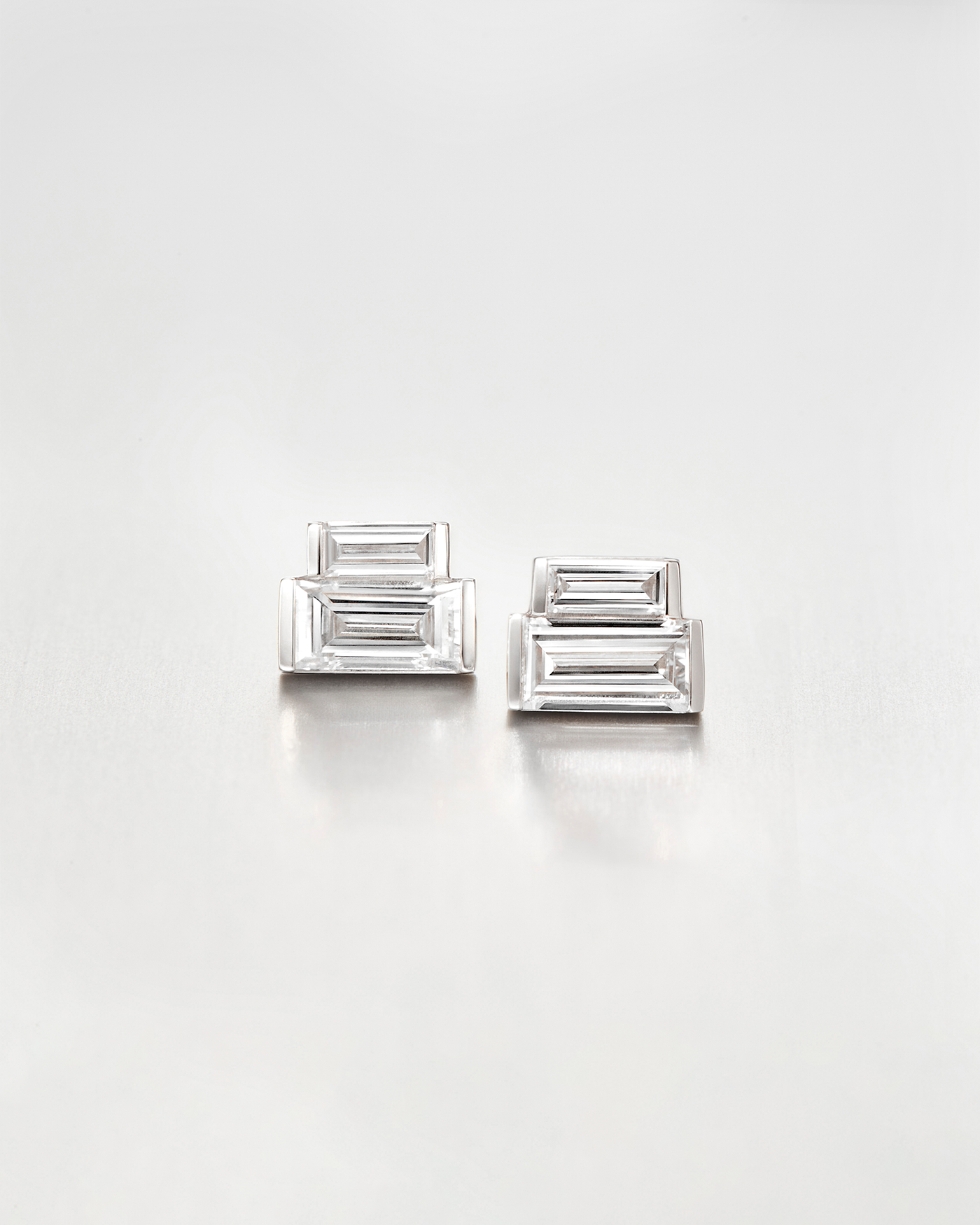 14K White Gold Lab Grown Diamond Stacked Baguette Studs