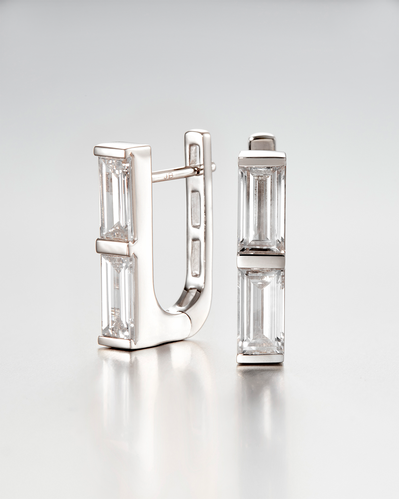 JENNY BIRD 10K White Gold Lab Grown Diamond Stacked Baguette Huggie Earrings - 1.60 CTW Huggie Earrings For Women