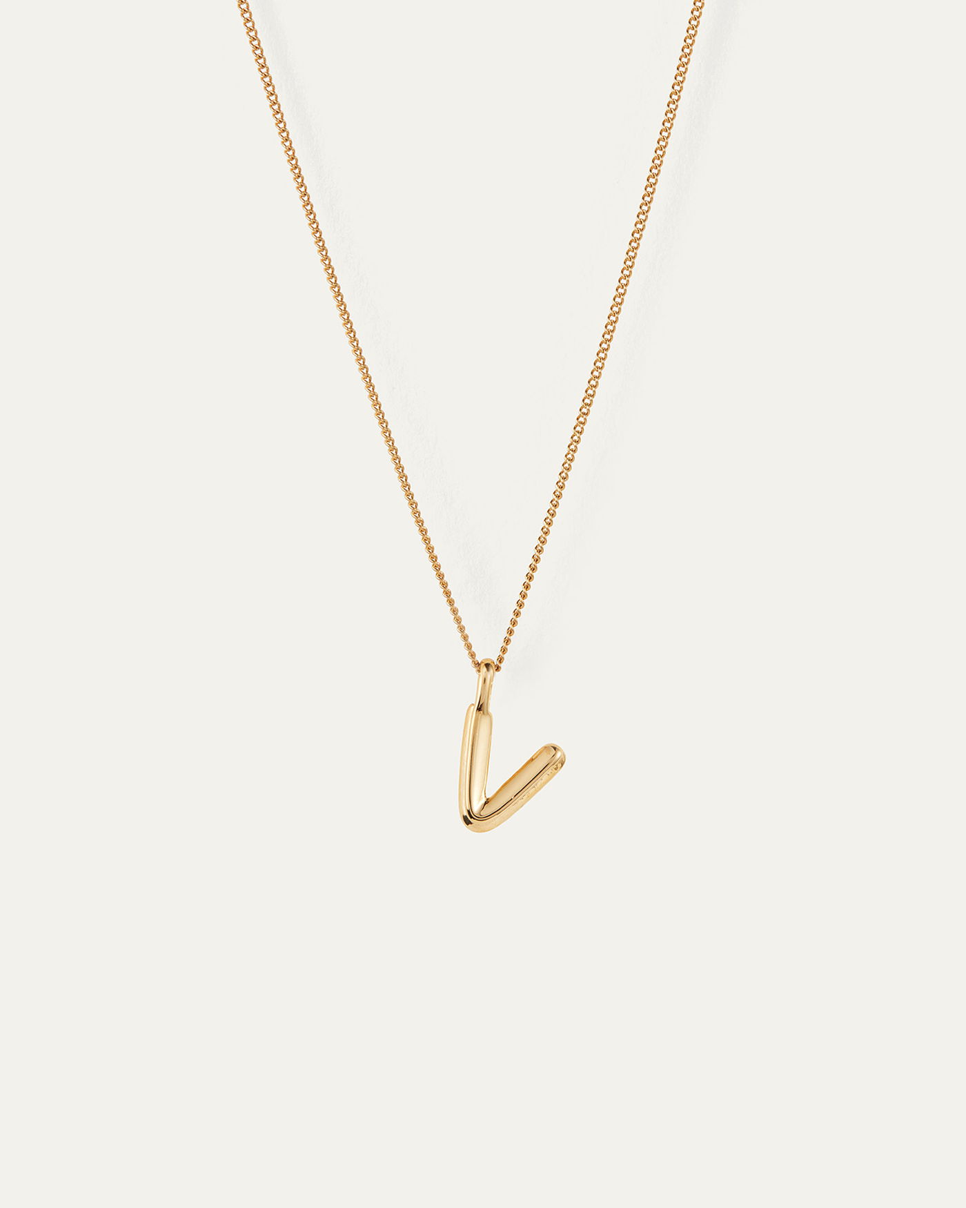 14k Solid Yellow Gold Mini Initial V Necklace with Spring Ring Closure, Letter  V Pendant 5mm, 0.8mm Cable Chain (18
