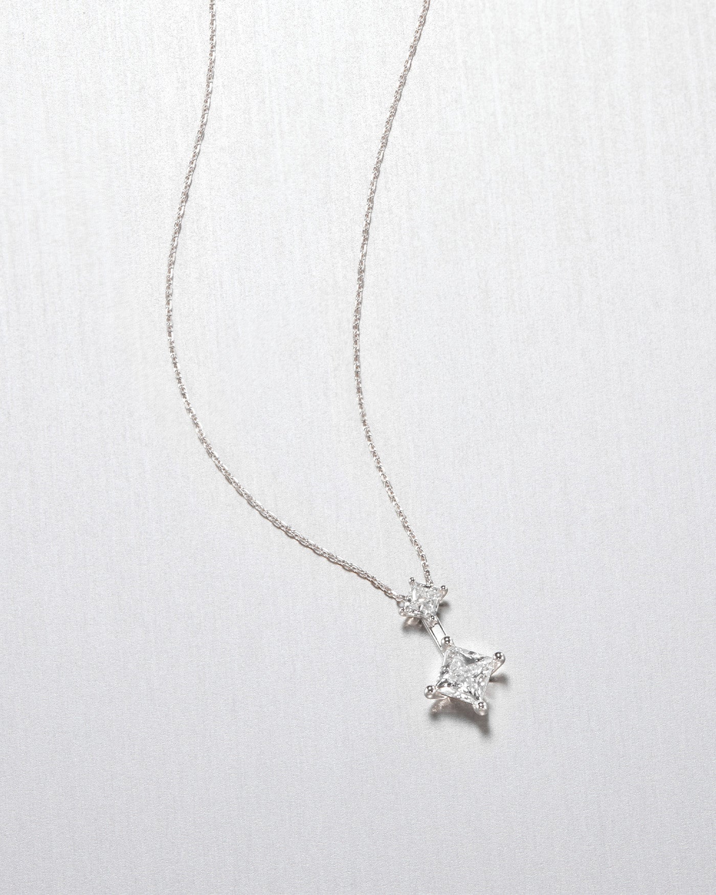 14K Princess Cut Double Diamond Pendant Necklace