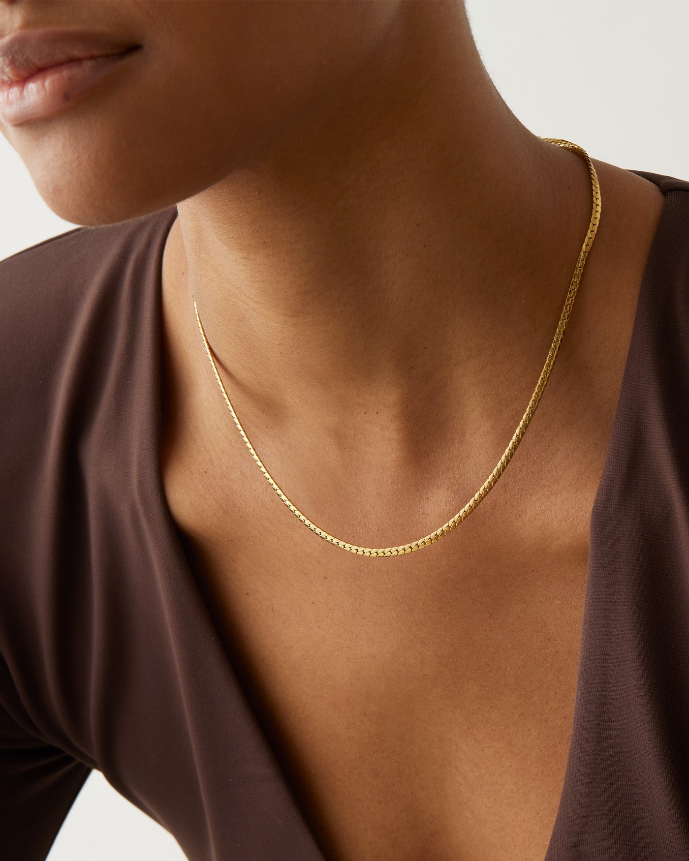18K Solid Gold Chain Necklace Classic Flat Oval Snake Link 