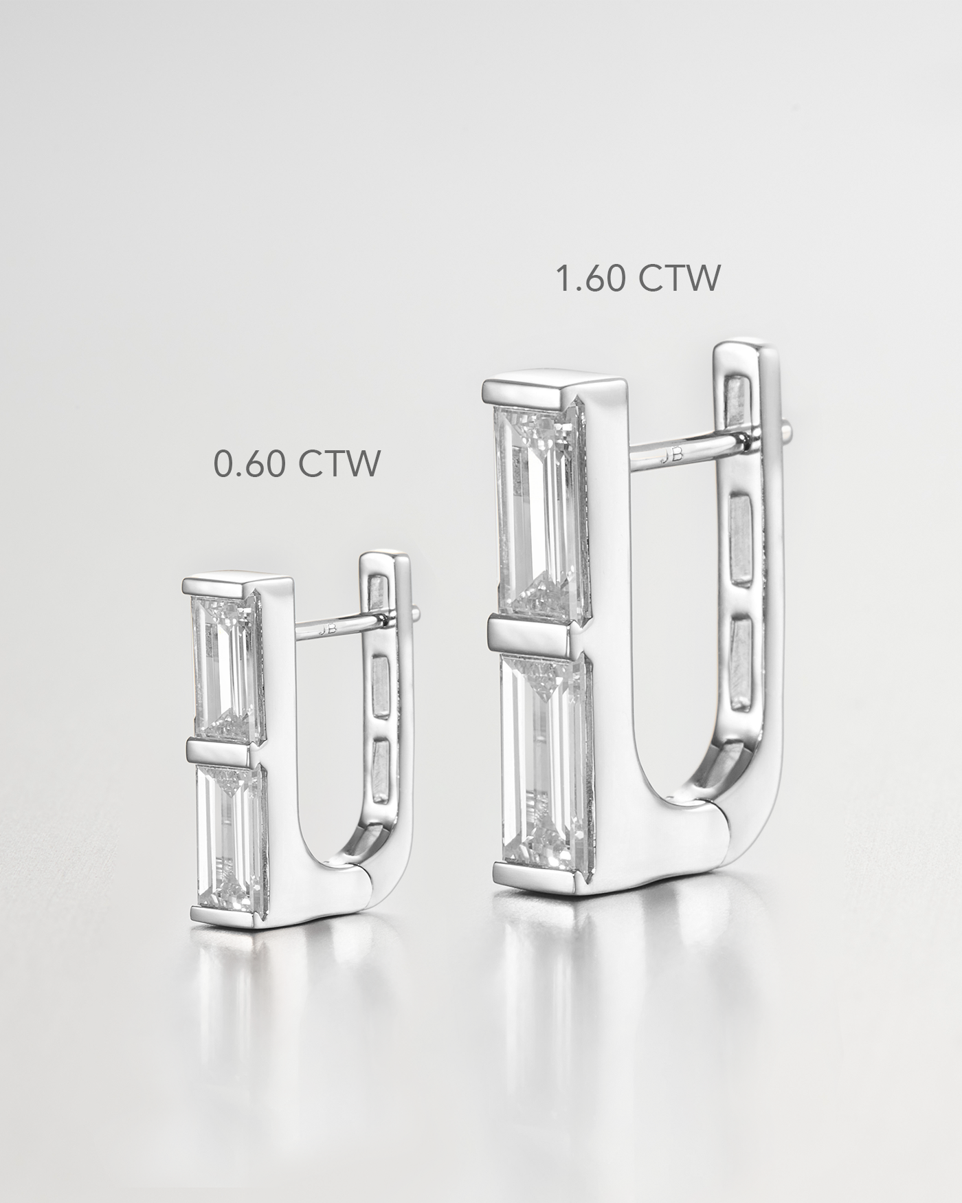 JENNY BIRD 10K White Gold Lab Grown Diamond Stacked Baguette Huggie Earrings - 0.60 CTW Huggie Earrings For Women