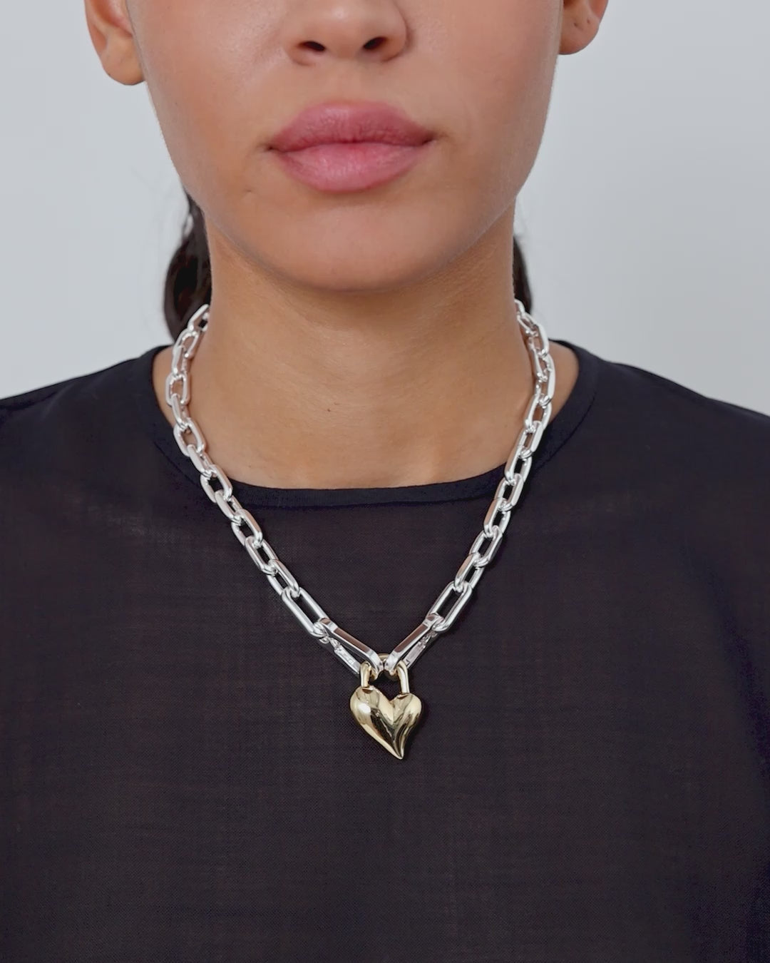 Padlock Heart Pendant Necklace | Two-Tone Pendant Chain | JENNY