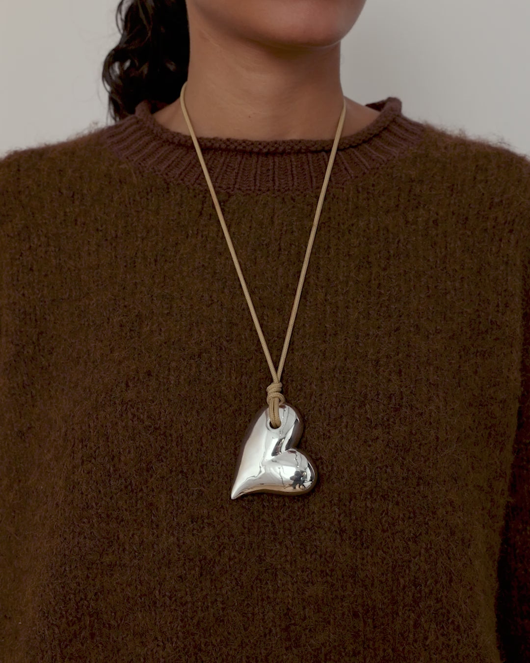 Mega Art Heart on a String Necklace | Silver Cord Necklace | JENNY